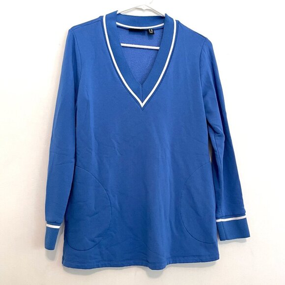 SUSAN GRAVER Brushed Back Knit V-Neck Tunic Blue Pullover Sweatshirt PETITE SP - Picture 2 of 13